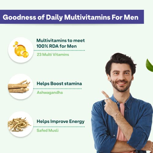 OZiva Natural Multivitamin for Men with Ashwagandha, Akarkara & Choline for Daily Stamina Strength & Energy, 60 Vegetarian Tablets - Image 3