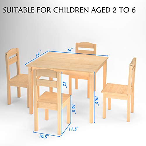 Image of Nightcore Kids Wooden Table and 4 Chair Set, Activity Table Chair Set for 2 to 6 Years, Toddler Game, Playroom Furniture, Picnic Table w /Chairs, Solid Wood 5 Piece Dining Table Set (Natural)