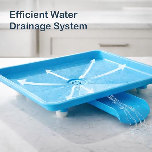 Image of AURAM Dish Drainer Tray Blue - Kitchen Sink Drain Board - Water Drip Tray for Drying Utensils - Durable Plastic Dish Drying Base - Anti-Slip, Easy Clean, Large Capacity