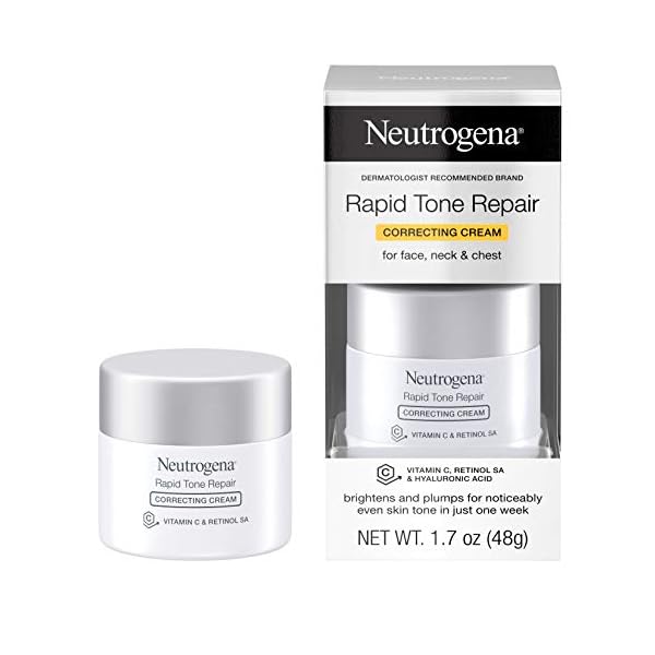Neutrogena-Rapid-Tone-Repair-Retinol-Vitamin-C-Correcting-Cream-Tone-Evening-Face-Neck-Cream-with-Vitamin-C-Retinol-Hyaluronic-Acid-for-Dark-Spots-Fine-Lines-Wrinkles-17-oz Neutrogena Retinol + Vitamin C Correcting Cream, Rapid Tone Repair Face & Neck Cream with Hyaluronic Acid for Dark Spots, Fine Lines & Wrinkles, 1.7 oz
