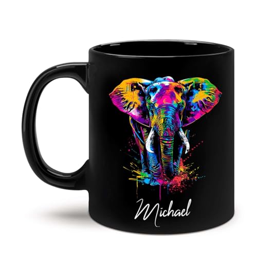 Personalized Elephant Animal Cup, Custom Colorful Elephant Design, 11oz & 15oz Ceramic Mugs