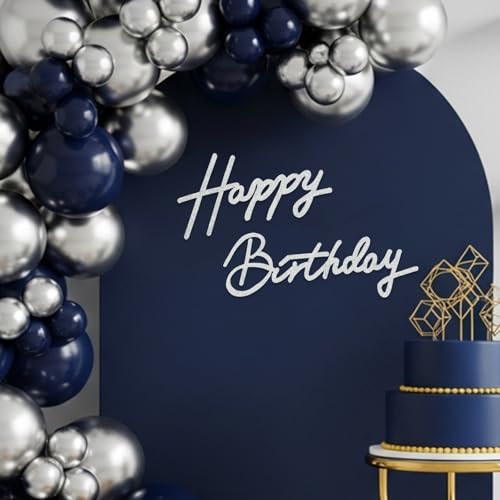 Image of TONIFUL Happy Birthday Sign for Backdrop - Glitter Silver Felt Banner - Includes Dot Glue - Perfect for Birthday Party Backdrop,Wall Decor,Balloon Arch,Photo Background