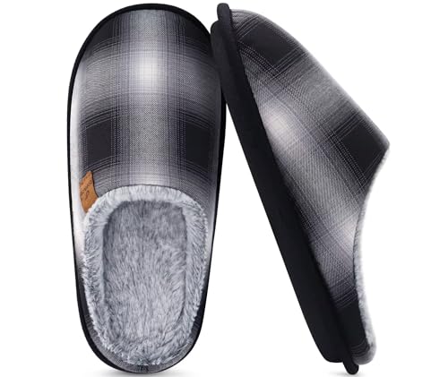 Image of COFACE Mens Cozy Memory Foam Scuff Slippers Casual Slip On Warm House Shoes Indoor /Outdoor Sandal Slippers With Arch Support Rubber Sole Size 7-15