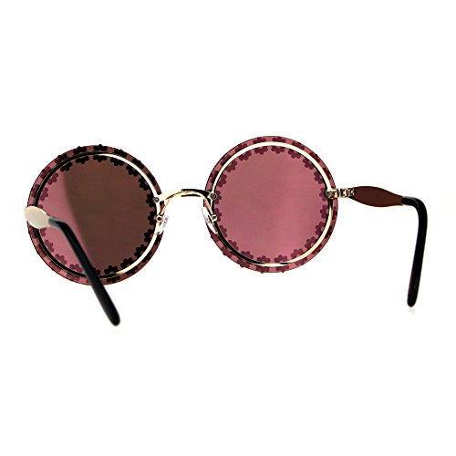 SA106 Womens Floral Metal Stud Circle Round Lens Hippie Sunglasses4