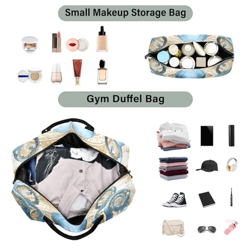 Weekender Bags Travel Duffel Gym Bag Blue Octopus Carry on Overnight Tote Bag with Toiletry Bag for Airplane Travel Trip Gym Yoga4