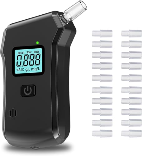 RUTIDA Breathalyzer & Alcohol Tester with 20 Mouthpieces, Professional Breathalysers Portable Alcohol Breath Tester with Digital Blue LCD Display