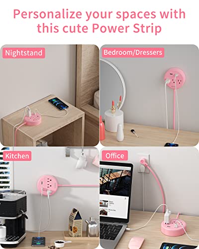 10 ft Long Extension Cord Power Strip with USB, NTONPOWER Pink Charging Station with 3 Outlet and 2 USB, Travel Power Strip Flat Plug, Wall Mount for Home Office Dorm Room and Cruise Ship, ETL Listed — view 5
