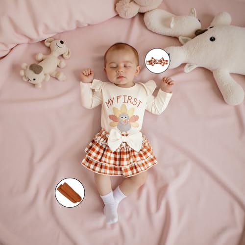 Newborn Baby Girl Thanksgiving Clothes My 1st Thanksgiving Long Sleeve Romper Tutu Skirt Leg Warmers Headband Set2