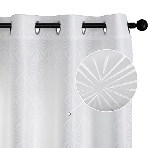 Rideaux semi-occultants anti vis-à-vis blanc jacquard à œillets - 2