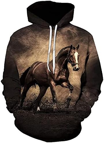 Generie GIOSG Unisex Hoodies 3D Horse Print Galaxy Pullover Hooded Sweatshirt Hoodies with Big Pockets,Brown,M