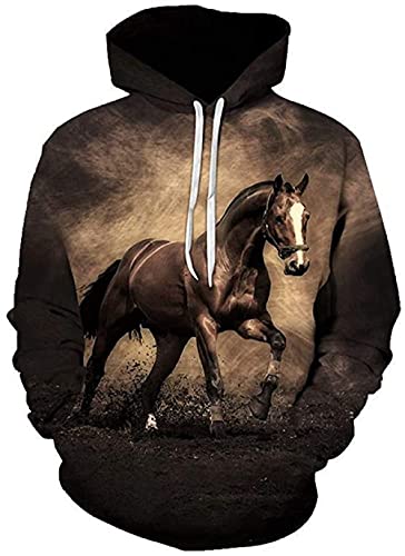 Generie GIOSG Unisex Hoodies 3D Horse Print Galaxy Pullover Hooded Sweatshirt Hoodies with Big Pockets,Brown,XL