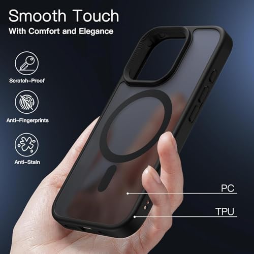Image of Elzzi Magnetic Guard Designed for iPhone 16 Pro Max Case Translucent Matte Hard PC + TPU Back Cover [Compatible with MagSafe] Anti-Scratch Shockproof Phone Case (6.9 Inch, Black)
