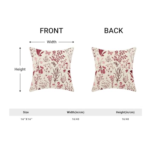 Image of Christmas Pillow Covers 16x16 Inch Set of 2,Burgundy Red Wild Flower Plant Throw Pillows Case,Seasonal Floral Outdoor Decorative Square Linen Farmhouse Decor Cushion Covers for Home Sofa bed Couch