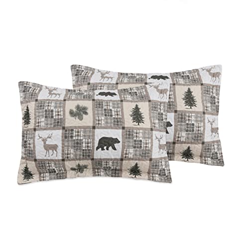 Marina Decoration Rich Printed Stitching Coverlet Bedspread Ultra Soft 3 Piece Summer Quilt Set With 2 Quilted Shams, Cottage Taupe Bear Deer Tree Plaid Pattern King Size #TOP1