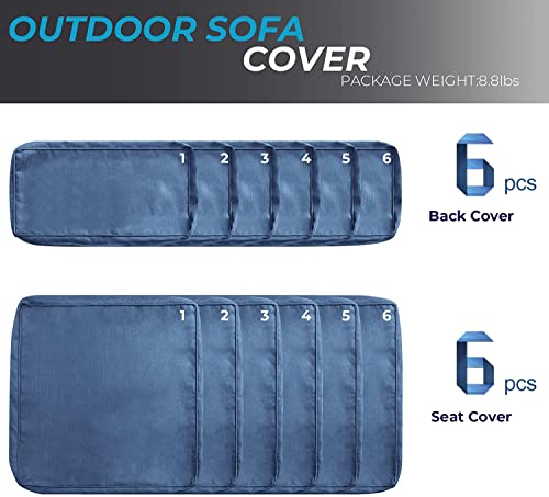 Solaura 12 Pieces Patio Seat Cushion Covers Replacement, Washable Outdoor Furniture Cushion Slipcovers(6 Seat Cushion Covers And 6 Backrest Pillow Covers) With Zipper For Patio Sofa - Denim Blue #TOP2