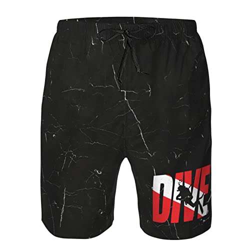 ONVOWO Funny-Dive-Diver-Down-Flag-Scuba-Diving-Gift Mens Swim Trunks Quick Dry Swim Shorts Mesh Lining Swimwear Bathing Suits White