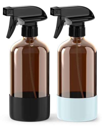 Amber Glass Spray Bottles - 2 Pack 16 oz Spray Bottles for Cleaning, Hair