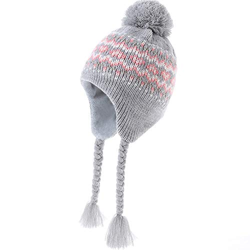 Moon Kitty Girls Knit Earflap Hats Fleece Lining Beanie Hats for Winter