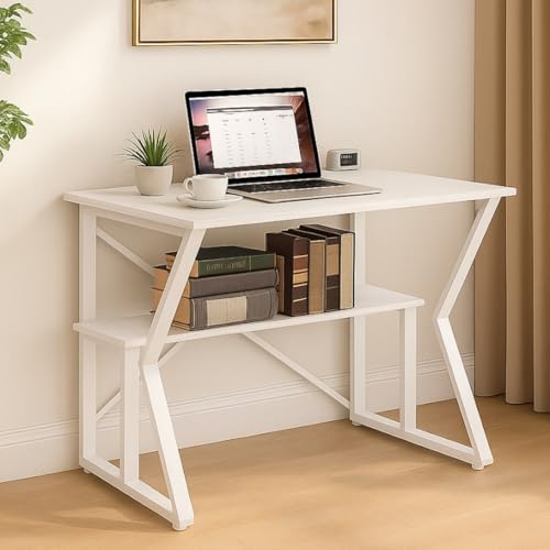Image of Amazon Brand - Solimo Bonny Desk | DIY Study Table | Laptop Desk for Home & Office | Multipurpose K-Leg Table for Students, Work from Home, Study & Writing, White - DIY.