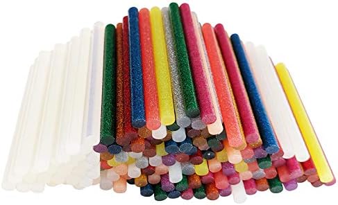 FZGUSYAF 150pcs Hot Glue Sticks 7x100mm | 30pcs Transparent and 120pcs Popular Glitter Color(12 Colors) for 7mm Hot Glue Gun