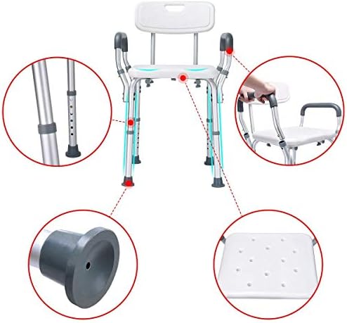 Nisorpa Shower Chair Height Adjustable Shower Stool with Padded Armrests and Back, Elderly Bath Seats with handles, Non-Slip Perching Stools for Disabled Bath Stool for Bathtub 47 x 41 x 76 cm