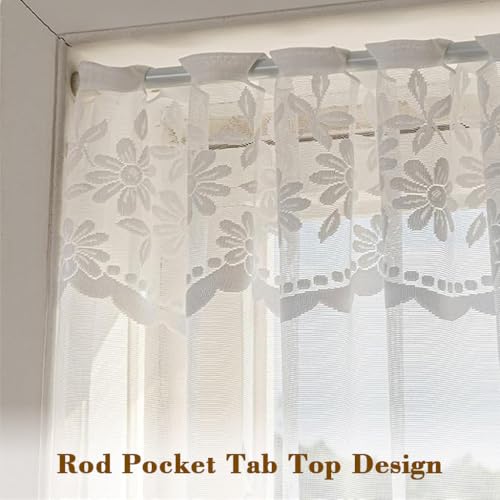 Image of HASTHIP Window Curtain for Kitchen Sheer Lace Floral Embroidered, Semi Door Divider with Rod Pocket Tab Top, Romantic Valance for Kitchen Window Cabinet Room Partition, 160x100cm