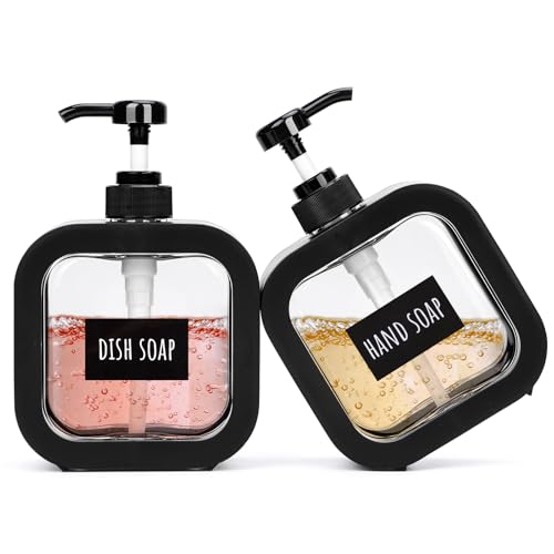 Image of Segbeauty 2pcs 16.9oz Refillable Hand Soap Dispenser, 500ml Leak-Proof Liquid Soap Dispenser for Bathroom, Dish Soap Dispensers for Kitchen Sink, Black Empty Plastic Shampoo Pump Bottle with Labels