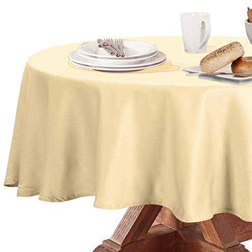 Image of Obstal 210GSM Round Table Cloth, Champagne, 60 Inch Diameter | Water Resistance Microfiber Tablecloth, Decorative Fabric Circular Table Cover for Outdoor and Indoor Use