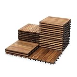 VICTORY RELAX Acacia Wood Decking Tiles 27PCS - Easy Snap Interlocking Deck Tiles for Patio Poolside Balcony Decor - All Weather Waterproof Flooring for Indoor & Outdoor (Round Joints)