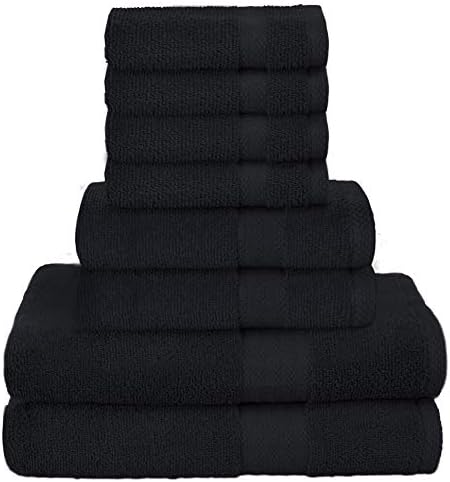 GLAMBURG Ultra Soft 8-Piece Towel Set - 100% Pure Ringspun Cotton, Contains 2 Oversized Bath Towels 27x54, 2 Hand Towels 16x28, 4 Wash Cloths 13x13 - Ideal for Everyday use, Hotel & Spa - Black