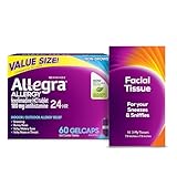 Allegra Adult 24-Hour Allergy Relief Gelcaps with Bonus Tissue Pack, Non-Drowsy Indoor and Outdoor Allergy Medicine, 180 mg Fexofenadine HCI Antihistamine Pill, 60-Count