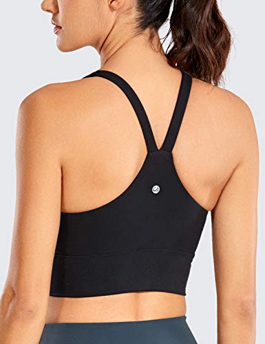 Crz Yoga Y Back Longline Sports Bra For Women - V Neck Padded Racerback Sports Bra Crop Tank Top Black Large #TOP1