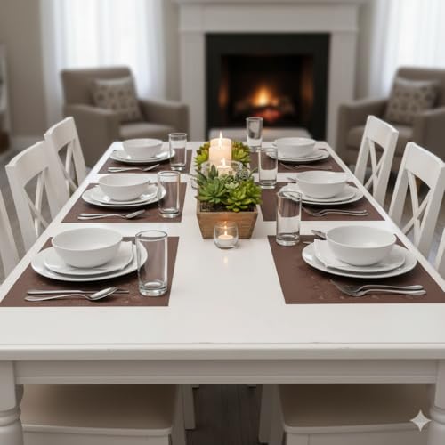 Image of YELONA Placemats Set of 6, Heat-Resistant Woven Vinyl Table Mats, Non-Slip & Washable Dining Tablemats for Kitchen & Dinner Decor, Umber Brown (45cm x 30cm)
