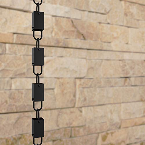 Rain Chains Direct Square Link Rain Chain, 8.5 Feet Length, Aluminum, Black Powder Coated, Functional And Decorative Replacement For Gutter Downspouts #TOP4