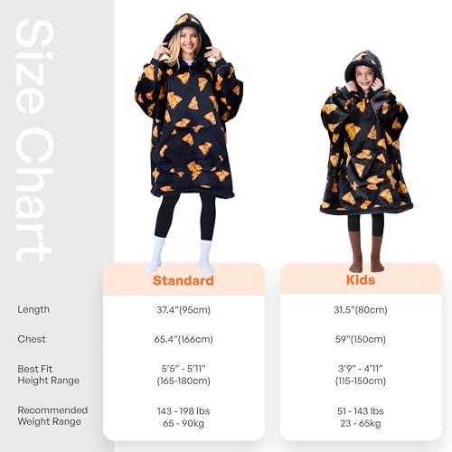 Image of Giggling Getup Wearable Blanket Hoodie for Adults Gifts for Teen Girls Sister Women Sherpa Fleece Printed Hooded Blanket Sweatshirt Warm Cozy with Pocket & Sleeves Black Pizza