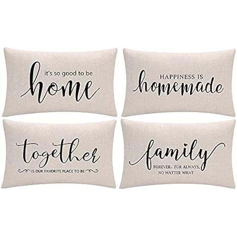 ULOVE LOVE YOURSELF Set of 4 Home Quotes Lumber Decorative Pillowcases Farmhouse Throw Pillow Cover 12 x 20 Inch Rustic Family Words Country Decor for Sofa/Couch/Porch Cover