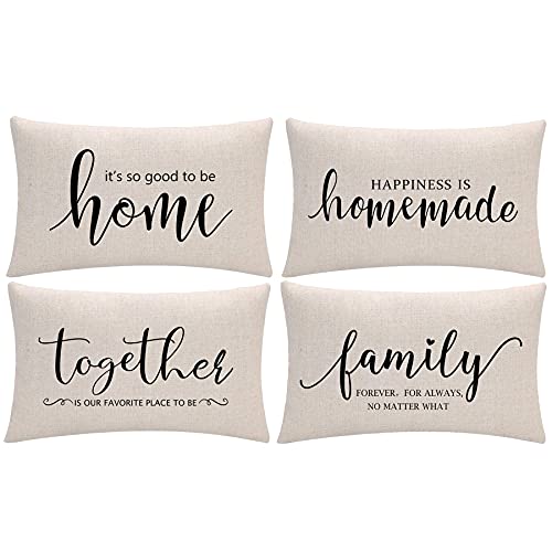 ULOVE LOVE YOURSELF Set of 4 Home Quotes Lumber Decorative Pillowcases Farmhouse Throw Pillow Cover 12 x 20 Inch Rustic Family Words Country Decor for Sofa/Couch/Porch