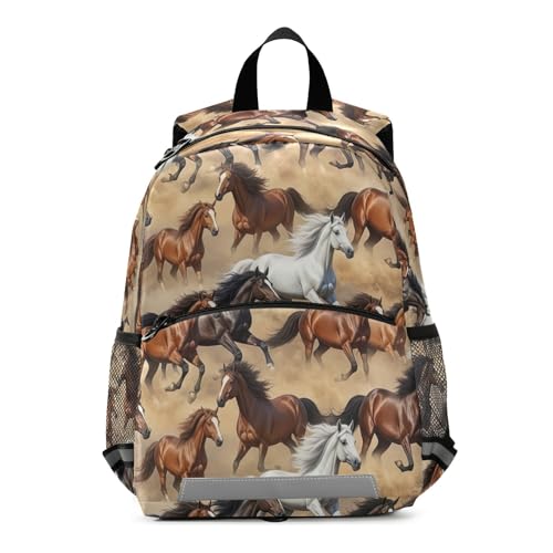 CHIFIGNO Mochila infantil fofa com flores, cavalos antigos, bege, areia, pré-escolar, creche, meninas, material de volta às aulas