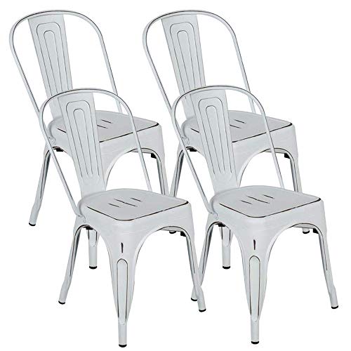 BONZY HOME Metal Dining Chairs Distressed Style, Stackable Side Chairs with Back, Indoor