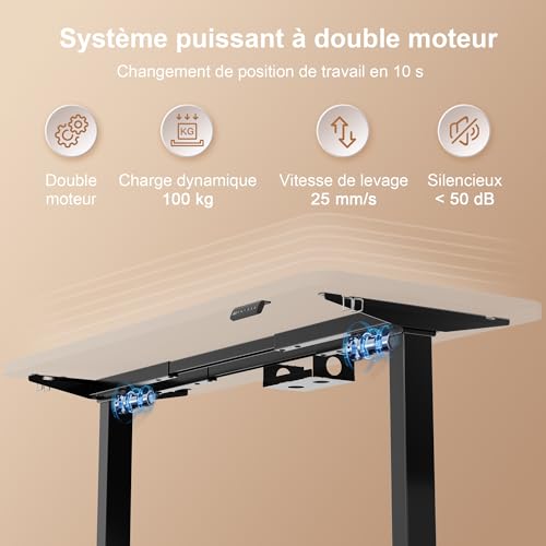 Homall Cadre de Bureau Assis Debout réglable électrique à 2 Moteurs, piètement de Table Qui Monte et Qui descend. Panneau de Contrôle à Fonctions Mémoires, capacité de Charge de 120 kg (Noir) – vue 5