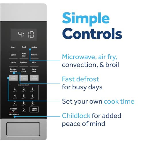 Image of GE 4-in-1 Air Fry Countertop Microwave Oven, 1050 Watt, 1.0 Cu. Ft. | Stainless Steel, Combines Microwave, Air Fry, Convection, and Broil, Child Lock Technology, 4 Convenience Cook Settings