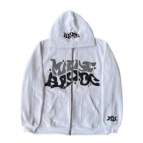 Sudadera unisex Essentials con capucha y estampado de letras, cremallera completa, sudadera de color liso con bolsillo frontal, chaqueta básica, ligera, transpirable, blusa holgada, blanco, L