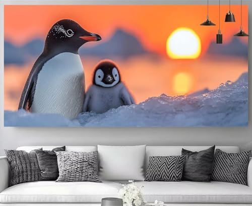 Diamond Painting XXL Pingouins 40x120cm | Canevas Strass 5D Idéal pour la Décoration Murale