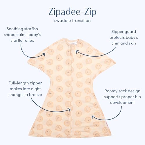 Image of SleepingBaby Zipadee-Zip Transition Swaddle - Cozy Baby Swaddle Blanket with Zipper Convenience - Roomy Wearable Blanket for Easy Diaper Changes - Lions, X-Small (3-6 Month)