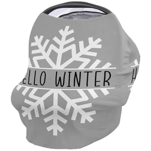 Nursing Cover for Breastfeeding Scarf, Grey Christmas Snowflake Baby Car Covers Super Soft Multi Use for Canopy Shopping Cart Cover Blanket Stroller Cover