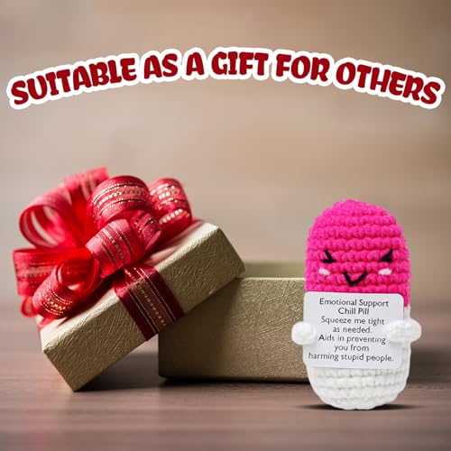 Image of Cute Pink Pill Crochet, Handmade Capsule Knitted Gift with Inspirational Card, CNA Nurse Appreciation Keepsake for Doctors, Pharmacists, RN, LPN, Office Decor & Party Favor