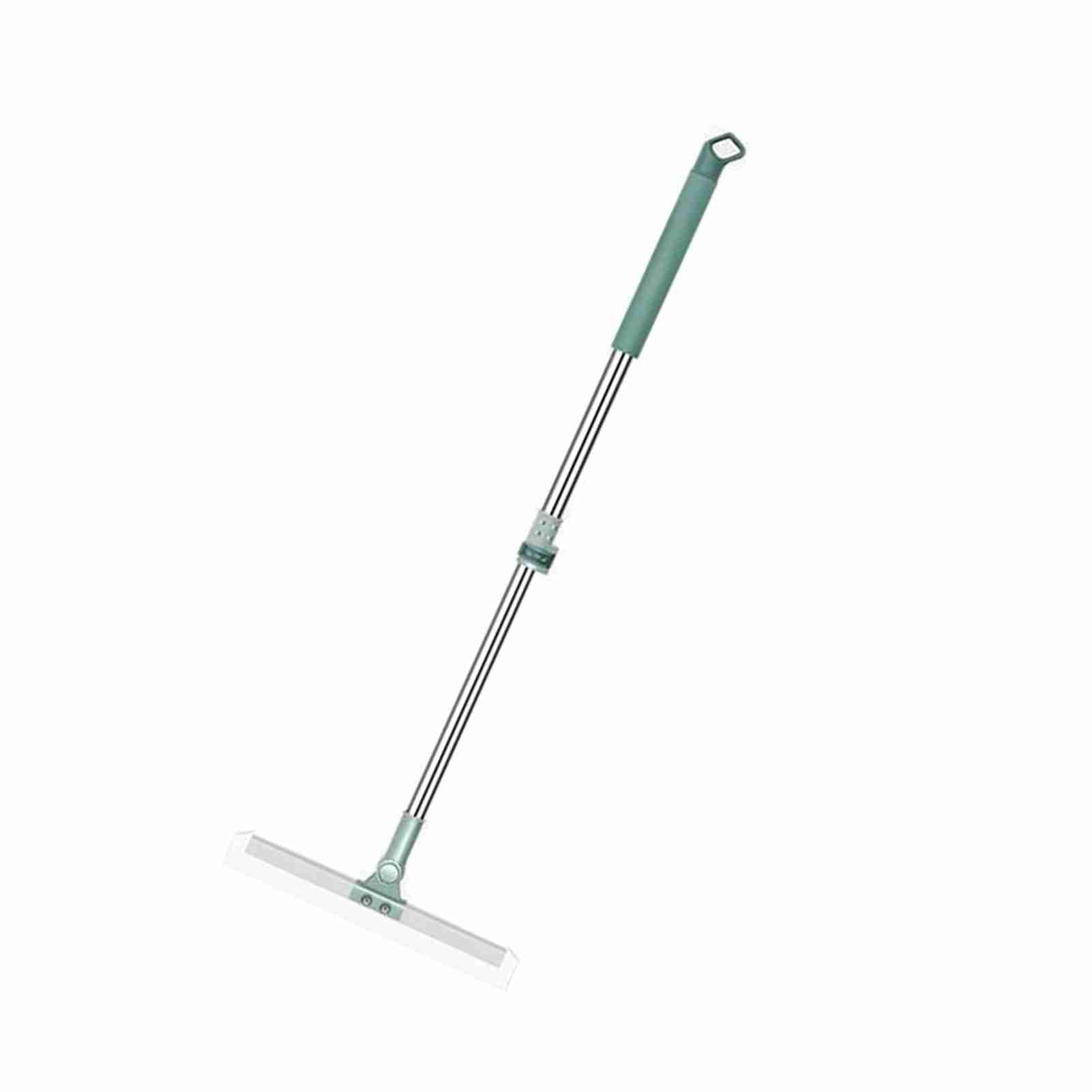 Floor Squeegee Scrubber with Telescopic Pole, Adjustable Silicone Vane/Wing Water Broom for Tile Marble (35cm)