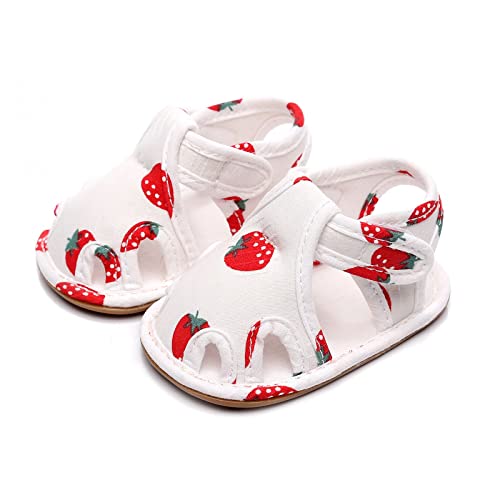 EnJoCho Infant Toddler Shoes Soft Sole Non Slip Toddler Floor Shoes Fruit Strawberry Print Sandals Toddler Walking Shoes (Red, 0Months)4