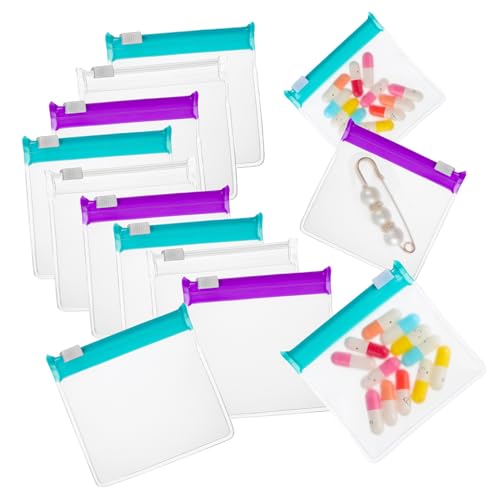 HEALEEP 30個磨砂薬ポーチ 素材 薬オーガナイザー 旅行用 薬袋 小型ポーチ 透明 緑 紫 各