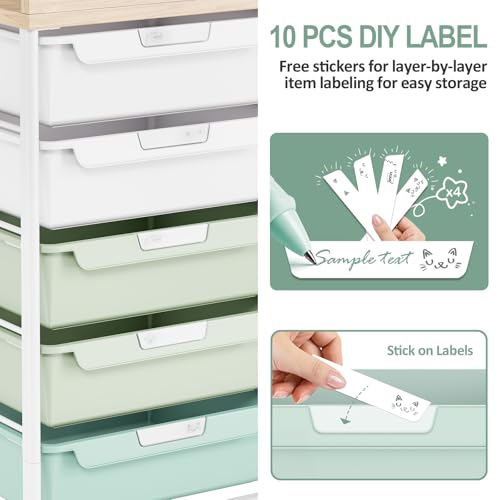 Rollcontainer-Kunststoff-Badrollwagen-Bastelwagen mit 10 Schubladen, Rollwagen mit Schubladen, aufbewahrungswagen für Bad, Küche,Wohnzimmer&Schlafzimmer,Grün